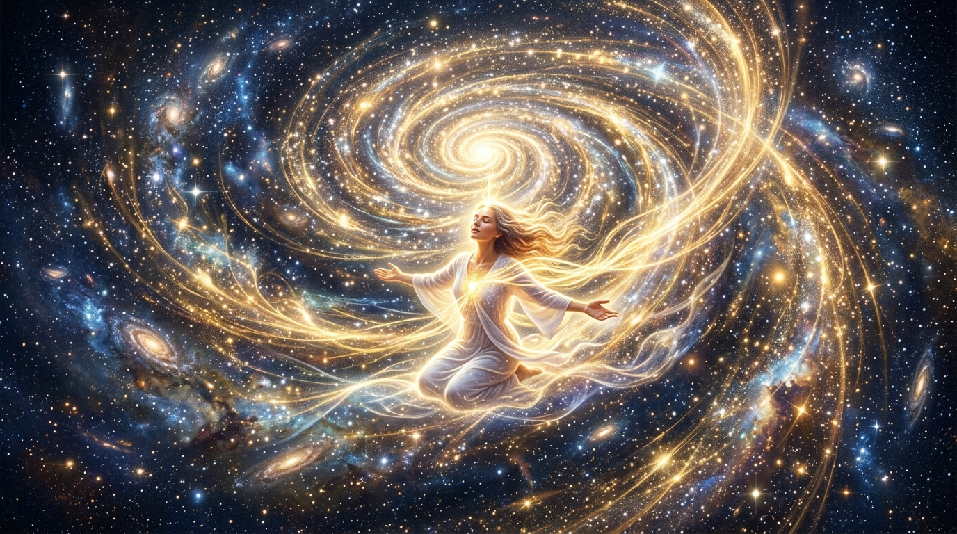Engelszahl 0000 Energie: goldene Lichtspirale im Universum