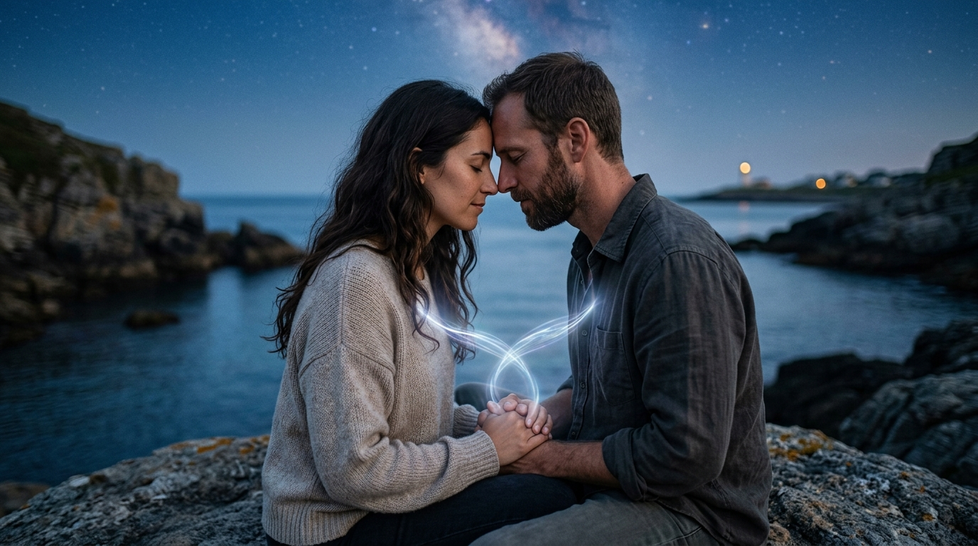 Engelszahl 0202 Energie: sanftes Licht in Rosetönen das zwei Hände verbindet