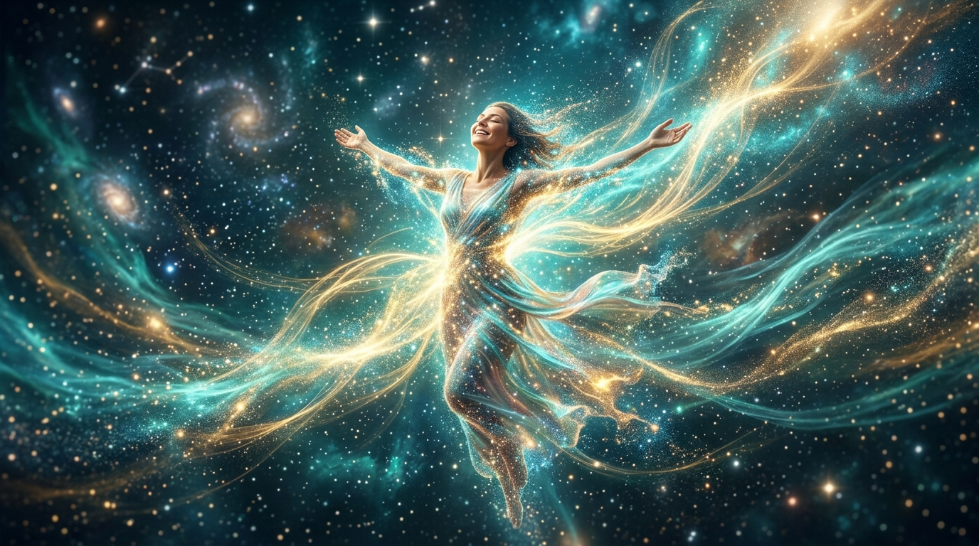 Engelszahl 0505 Energie: goldene Spirale aus Licht inmitten des Kosmos