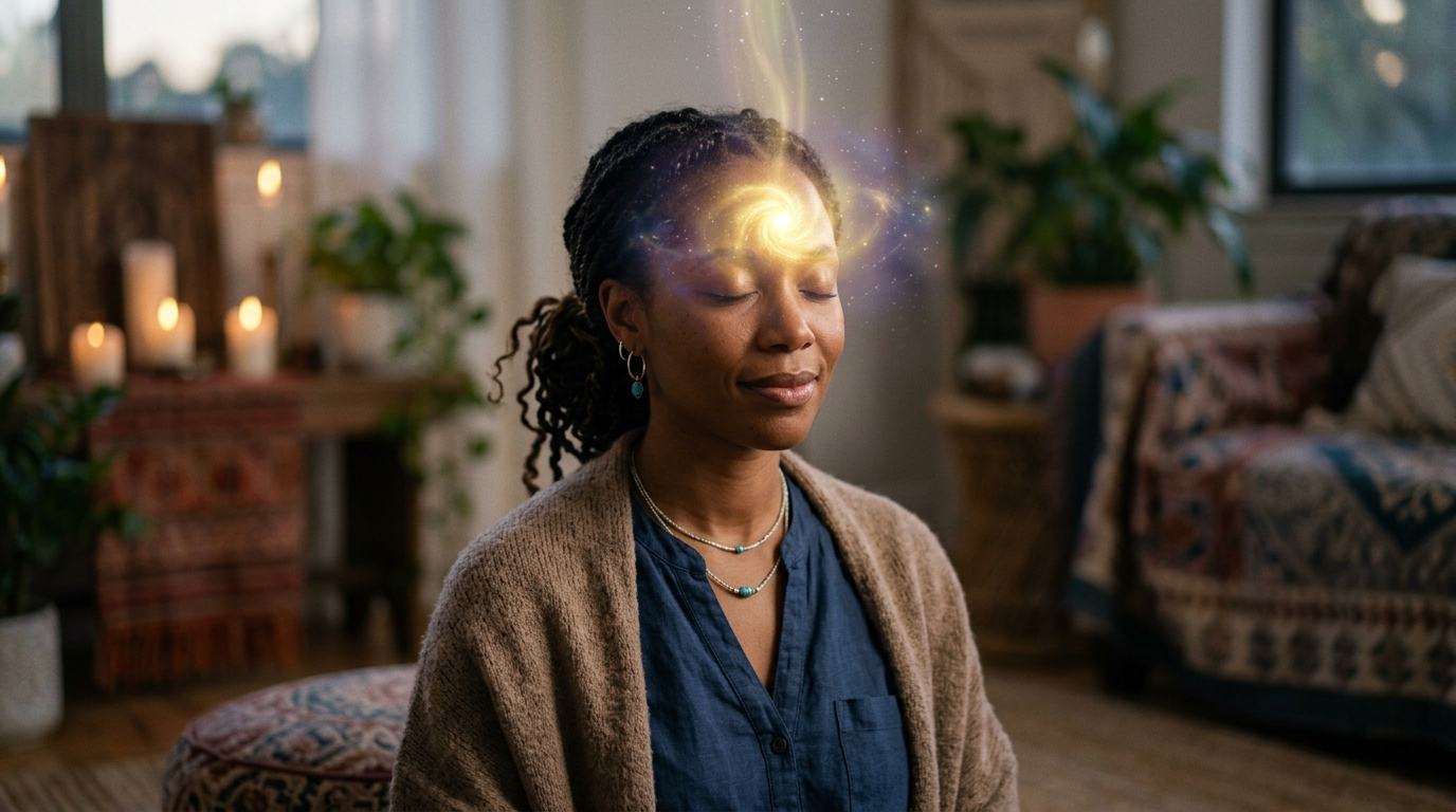 Engelszahl 07 Energie -- ein stiller See im Mondlicht spiegelt einen Sternenhimmel -- Symbol für innere Stille und Erkenntnis