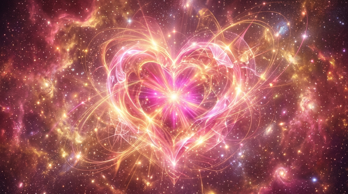 Engelszahl 15 in warmem Licht mit Herz und Flügeln als Symbol für liebevollen Wandel