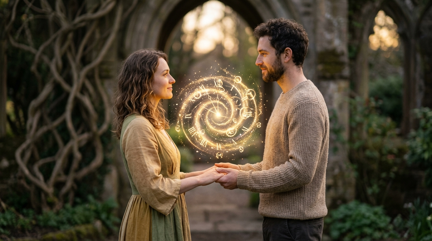 Engelszahl 2202 Energie: goldenes Gleichgewicht zweier Lichtkreise mit göttlichem Mittelpunkt