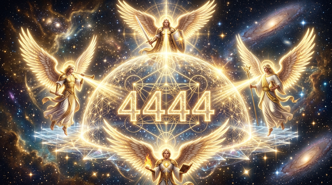 Engelszahl 4444 Bedeutung mit maximalem Engelschutz und Stabilitätssymbolik