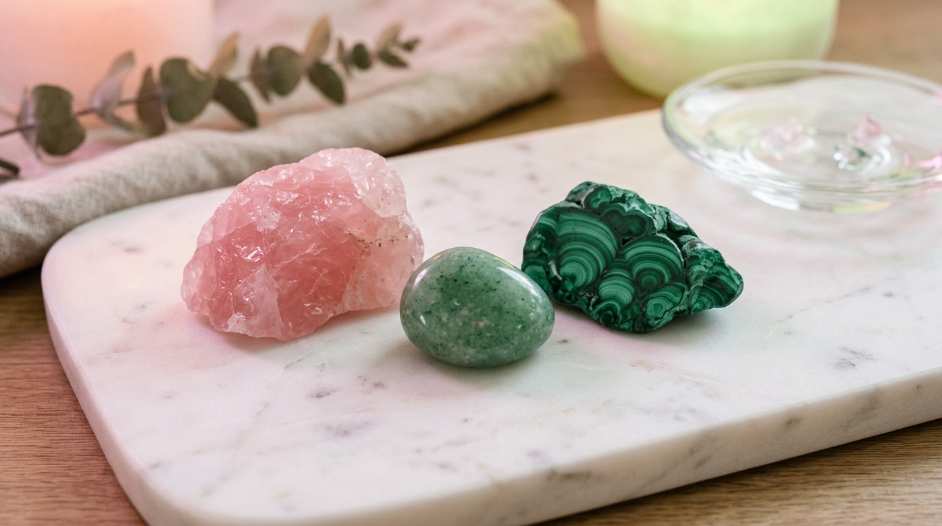 Engelszahl 666 Kristalle Rosenquarz Aventurin Malachit Heilung