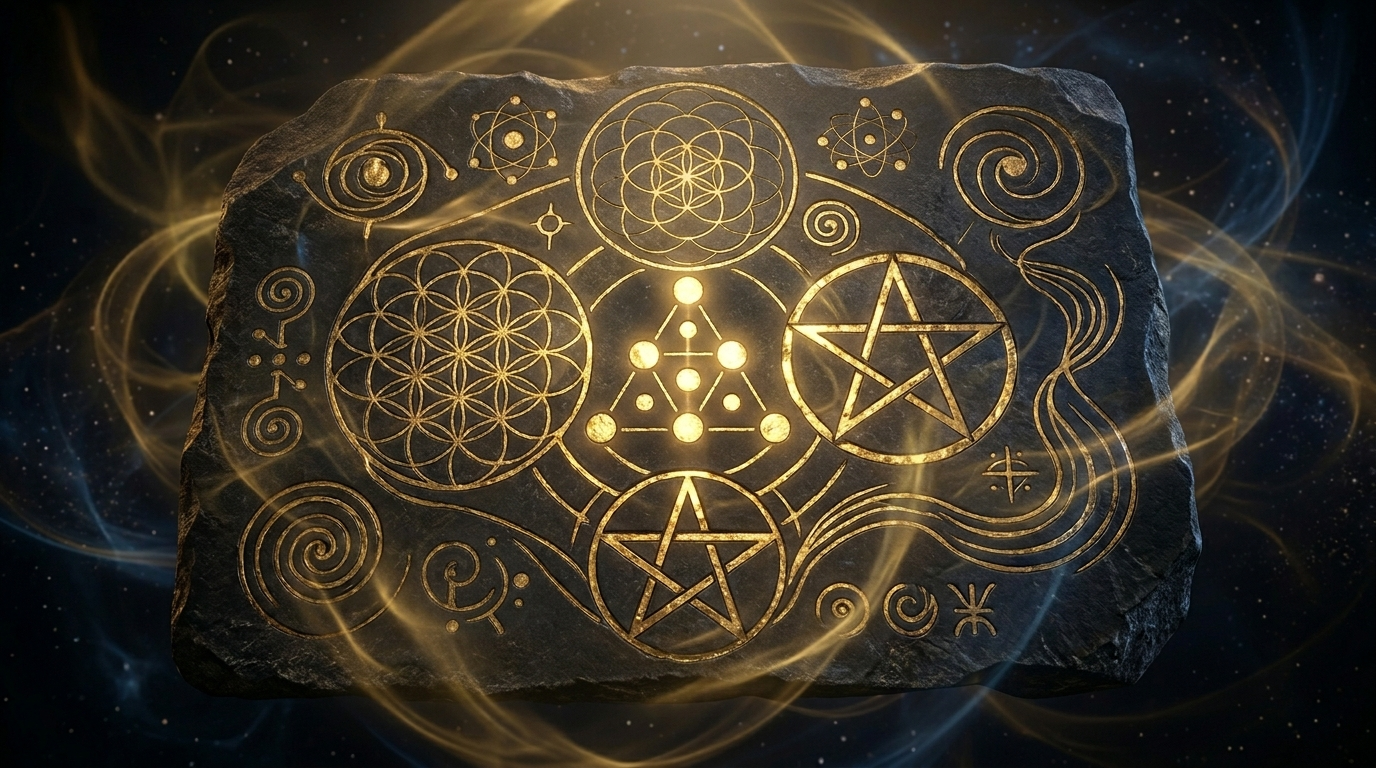 Numerologie-Symbole mit Meisterzahlen 11, 22 und 33 auf mystischem Hintergrund