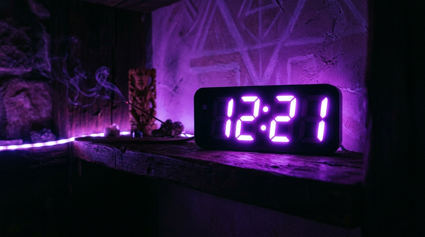 Digitale Uhr zeigt 11:11 als klassische Spiegeluhrzeit und Engelszahl