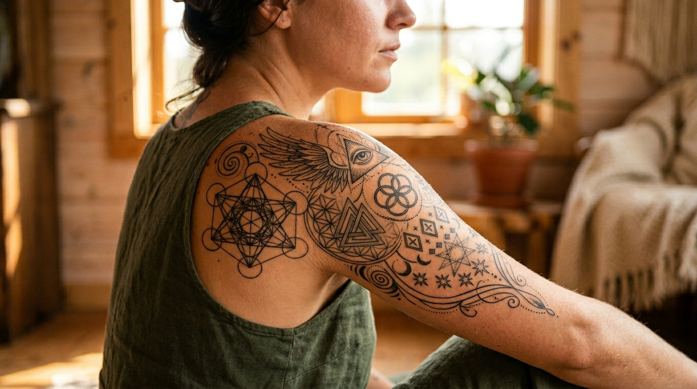 Verschiedene Engelszahlen-Tattoos in minimalistischem Stil auf einem Handgelenk