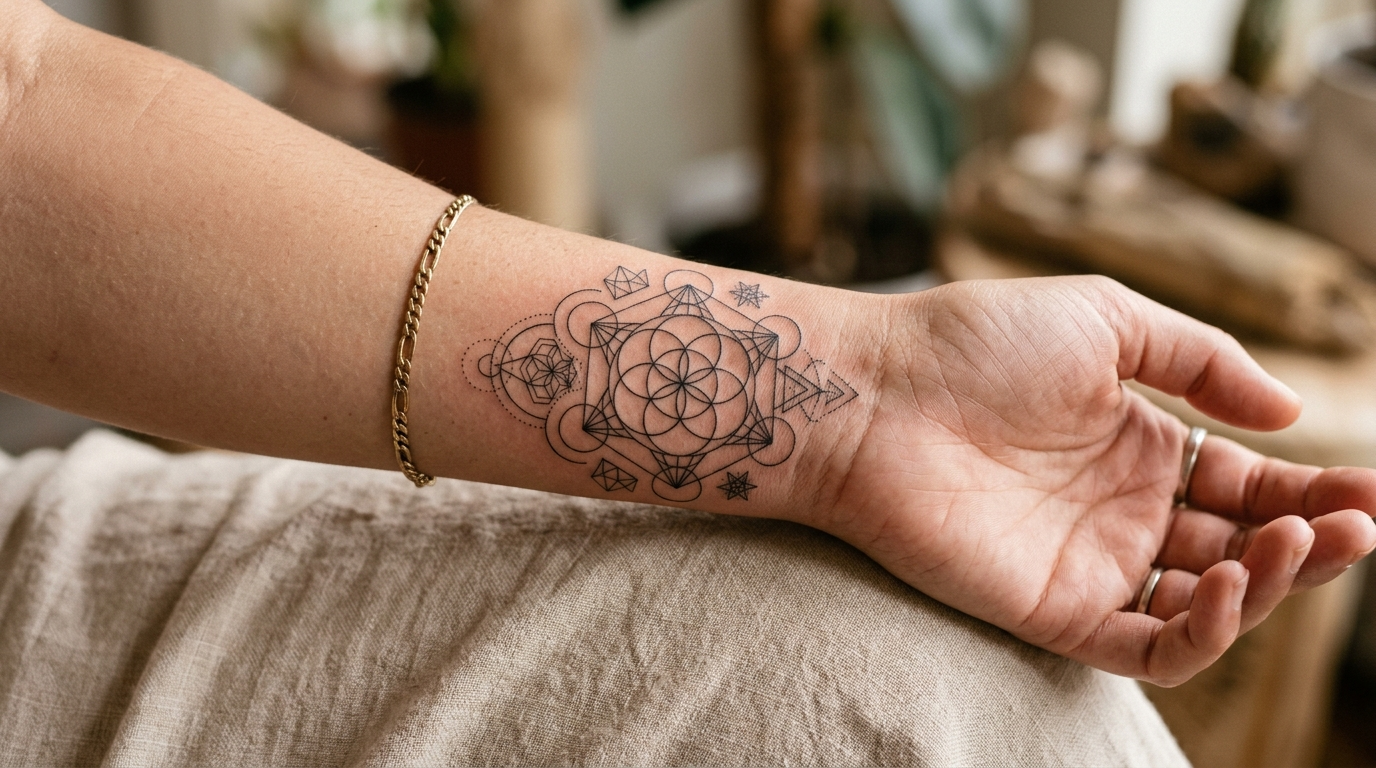 Nahaufnahme eines frisch gestochenen 444-Tattoos auf einem Handgelenk in feiner Linie